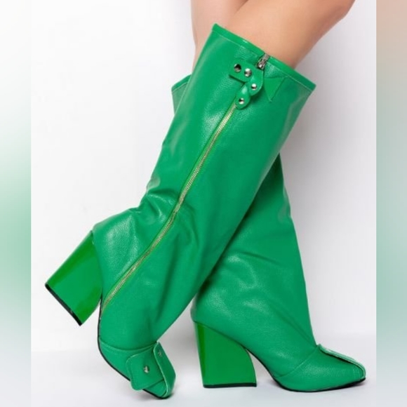 Green wedge boot with side zipper. Below the knee by Lemonade - Picture 8 of 10